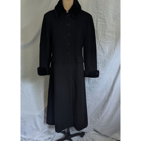 Vtg Albert Nipon Long Black Wool Dress Coat Women's 8P Old Money Timeless EUC - Picture 1 of 7